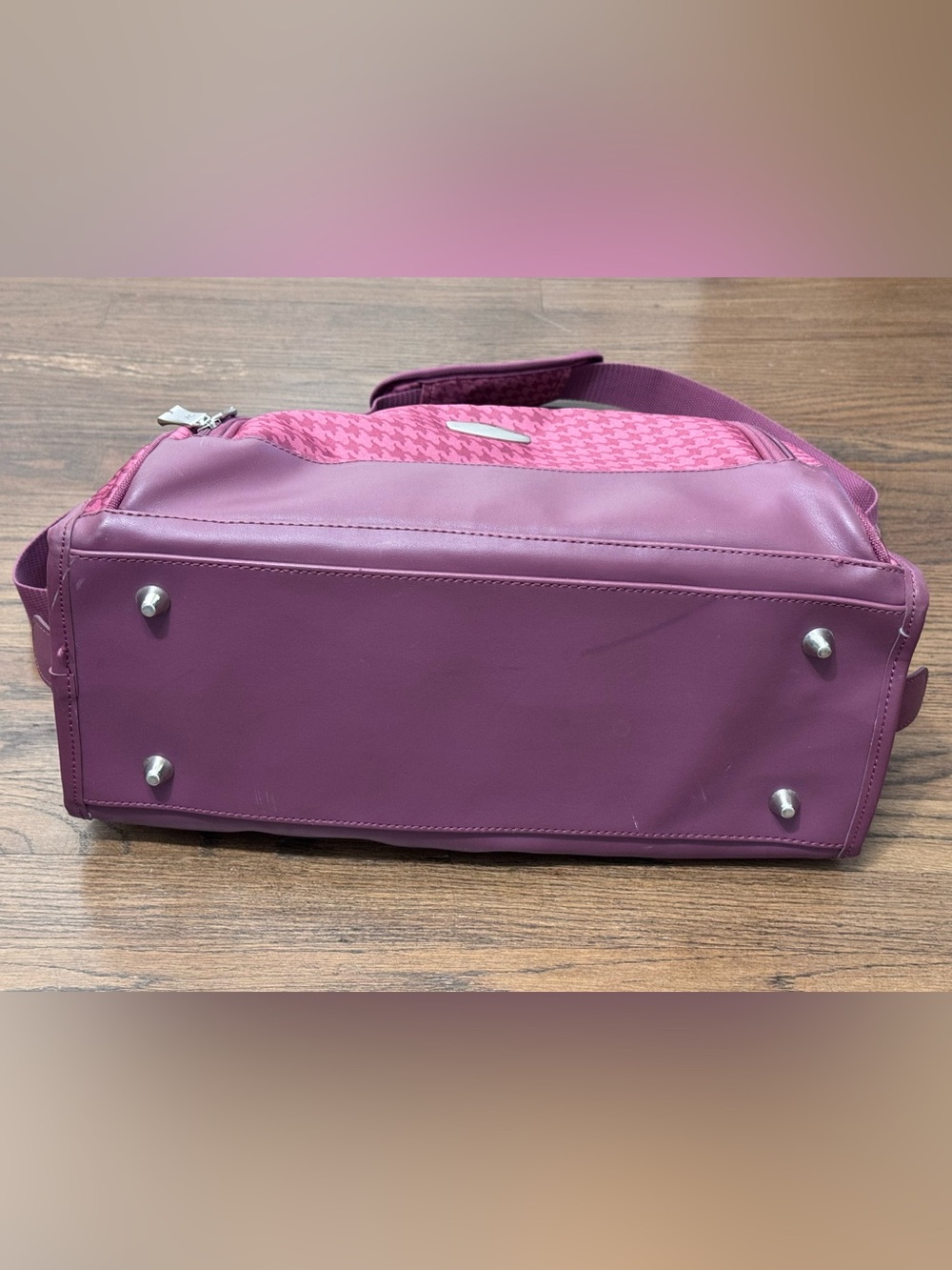 Retro Ricardo Beverly Hills Raspberry Houndstooth Weekender Bag - Picture 8 of 13